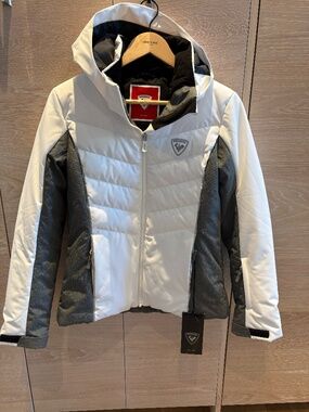 Rossignol /S/ women's white/heather grey hooded ski jacket NWT